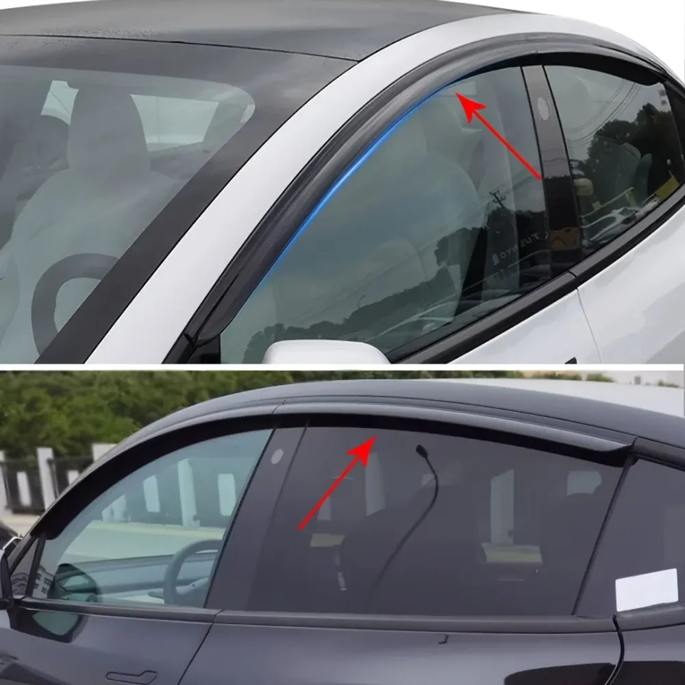 Visores de janela protetor de defletor de vento de sombra para Tesla Modelo Y 2019-2024 Kit de 4 peças