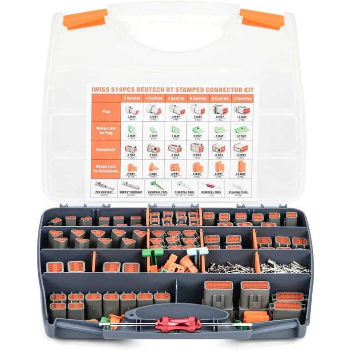Kit de conectores DT-418 DEUTSCH DT em configurações de 2, 3, 4, 6, 8 e 12 pinos, contatos estampados tamanho 16 (AWG 14),...