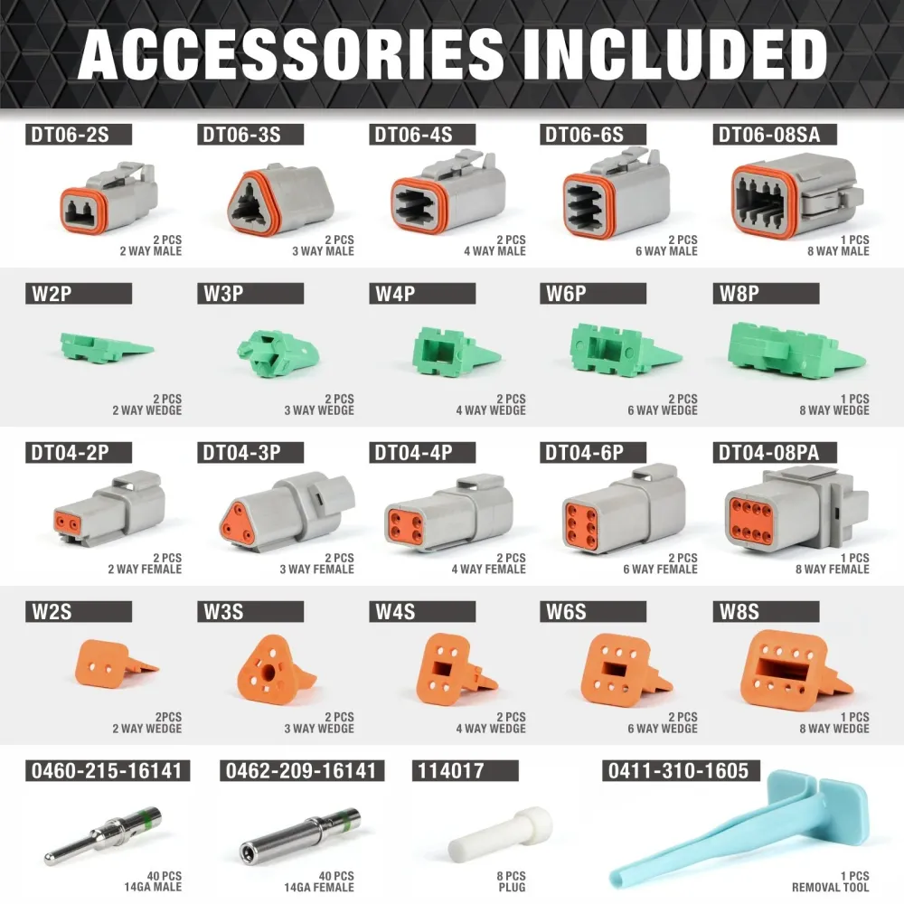 Kit de Conectores DT KIT-125 125 peças inclui 2, 3, 4, 6, 8 Caixas e Terminais Selados de Pino e Soquete, para Calibre 20-14